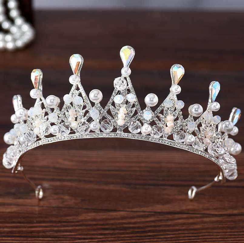 Bridal handmade Pearl tiara Pop Crystal accessories Princess headband Alloy rhinestone Women's Tiara 625613705276 - COCOMELODY